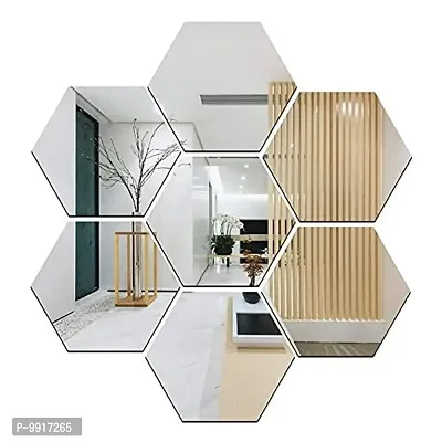 7 Hexagon Mirror Wall Stickers For Wall Size (10.5x12.1)Cm Acrylic Mirror For Wall Stickers for Bedroom  Bathroom  Kitchen  Living Room Decoration Items (Pack of 7) Silver