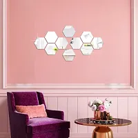 10 Hexagon Mirror Wall Stickers For Wall Size 10.5x12.1Cm Acrylic Mirror For Wall Stickers for Bedroom  Bathroom  Kitchen  Living Room Decoration Items Pack of -10 Silver-thumb2