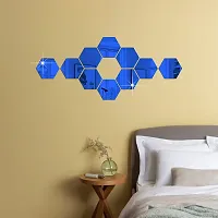 10 Hexagon Mirror Wall Stickers For Wall Size 10.5x12.1Cm Acrylic Mirror For Wall Stickers for Bedroom  Bathroom  Kitchen  Living Room Decoration Items Pack of -10 Blue-thumb2