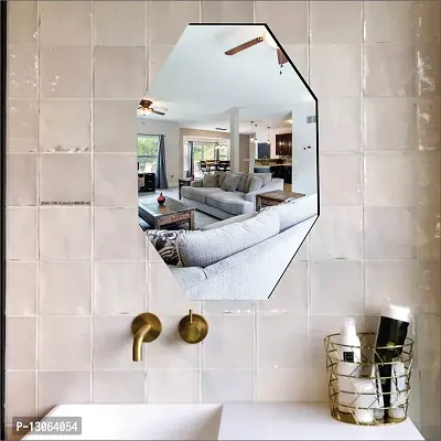 Classic Self Adhesive Wall Mirror Stickers Big Size (30x20) Cm Frameless Mirror for Wall Stickers (A-OctagonMirror)