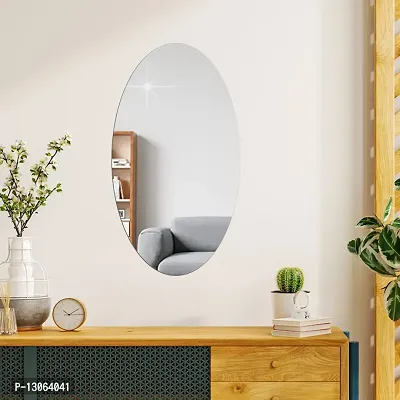 Classic Self Adhesive Wall Mirror Stickers Big Size (30x20) Cm Frameless Mirror for Wall Stickers (J-OvalMirror)-thumb0