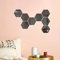 8 Hexagon Mirror Wall Stickers For Wall Size 10.5x12.1Cm Acrylic Mirror For Wall Stickers for Bedroom  Bathroom  Kitchen  Living Room Decoration Items Pack of -8 Black-thumb2