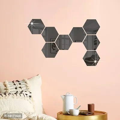 8 Hexagon Mirror Wall Stickers For Wall Size 10.5x12.1Cm Acrylic Mirror For Wall Stickers for Bedroom  Bathroom  Kitchen  Living Room Decoration Items Pack of -8 Black-thumb3