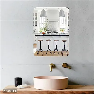 Classic Self Adhesive Wall Mirror Stickers Big Size (30x20) Cm Frameless Mirror for Wall Stickers (B-CurveRectangle)