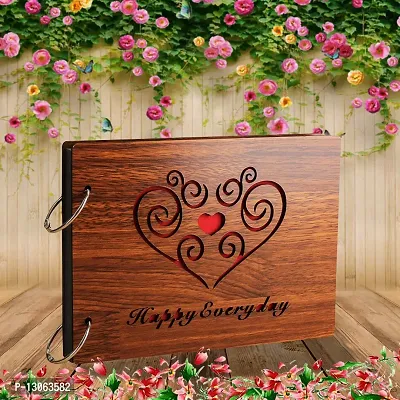 Classic Wooden Scrapbook Photo Albums (HappyEveryDay) Large Size (22x16)Cm| Scrap Books for Memories | 40 Black Papers-thumb3