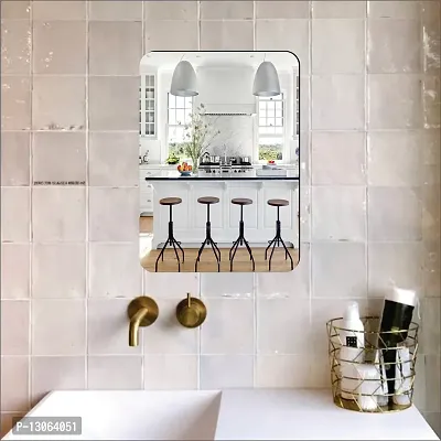 Classic Self Adhesive Wall Mirror Stickers Big Size (30x20) Cm Frameless Mirror for Wall Stickers (A-CurveRectangle)