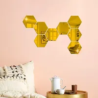8 Hexagon Mirror Wall Stickers For Wall Size 10.5x12.1Cm Acrylic Mirror For Wall Stickers for Bedroom  Bathroom  Kitchen  Living Room Decoration Items Pack of -8 Gold-thumb2