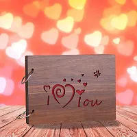 Classic Wooden Scrapbook Photo Albums (ILoveYou) Large Size (22x16)Cm| Scrap Books for Memories | 40 Black Papers-thumb2