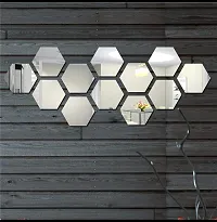 12 Hexagon Mirror Wall Stickers For Wall Size 10.5x12.1Cm Acrylic Mirror For Wall Stickers for Bedroom  Bathroom  Kitchen  Living Room Decoration Items Pack of -12 Silver-thumb2