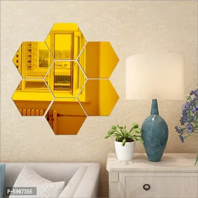 Mirror Finish Golden Acrylic Sticker 20 Hexagon Golden Pack Of 20 10X12 Cm Each For Walls Roof Door Furniture Bedroom Kids Room Kitchen Etc-thumb3