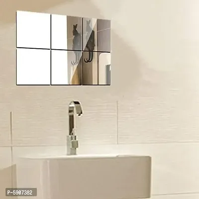 Mirror Finish Silver Acrylic Sticker 6 Big Square Silver Pack Of 6 15X15 Cm Each For Walls Roof Door Furniture Bedroom Kids Room Kitchen Etc-thumb0