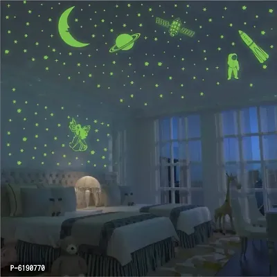 Vinyl Fluorescent Night Glow In The Dark Star Space Wall Sticker Pack Of 134 Stars Big And Small Green 12-thumb2