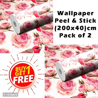 WallDaddy Wallpaper For Bedroom Wall and Wallpaper for Drawing Room Pink Bird and Rose Design Wallpaper Pack of 2 Wallpapers | Self Adhesive Wallpaper Just Peel and Stick Wall Sticker Bird Flower