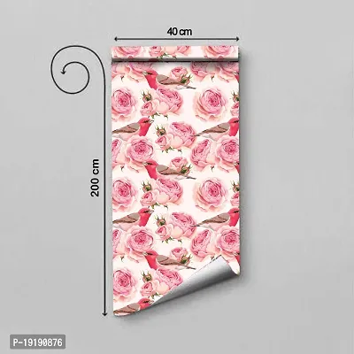 WallDaddy Wallpaper For Bedroom Wall and Wallpaper for Drawing Room Pink Bird and Rose Design Wallpaper Pack of 2 Wallpapers | Self Adhesive Wallpaper Just Peel and Stick Wall Sticker Bird Flower-thumb3