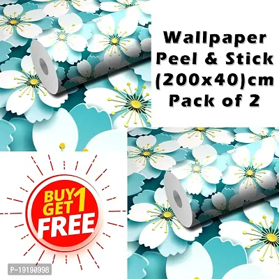 WallDaddy Wallpaper For Bedroom Wall and Wallpaper for Drawing Room Blue Wallpaper Pack of 2 Wallpapers | Self Adhesive Wallpaper Just Peel and Stick Wall Sticker Blue Flower-thumb0