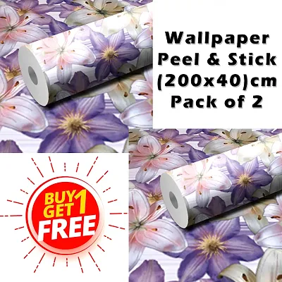 WallDaddy Wallpaper For Bedroom Wall and Wallpaper for Drawing Room Purple Wallpaper Pack of 2 Wallpapers | Self Adhesive Wallpaper Just Peel and Stick Wall Sticker Purple Flower-thumb0