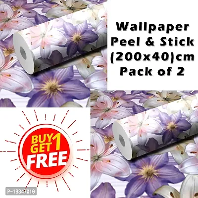 WallDaddy Wallpaper For Bedroom Wall and Wallpaper for Drawing Room Purple Wallpaper Pack of 2 Wallpapers | Self Adhesive Wallpaper Just Peel and Stick Wall Sticker Purplr Flower-thumb0