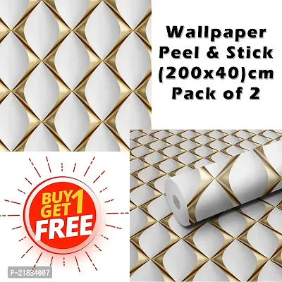 Wallpaper For Bedroom Wall and Wallpaper for Drawing Room Golden Cutout Design Wallpaper Pack of 2 Wallpapers | Self Adhesive Wallpaper Just Peel and Stick Wall Sticker GoldenCutout.-thumb0