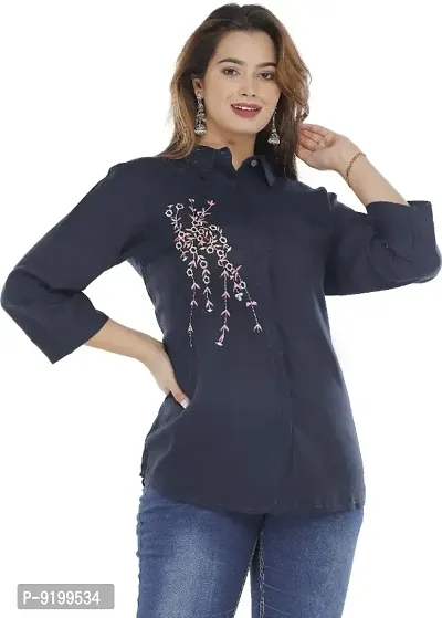 Classic Rayon Embroidered Shirt for Women-thumb2