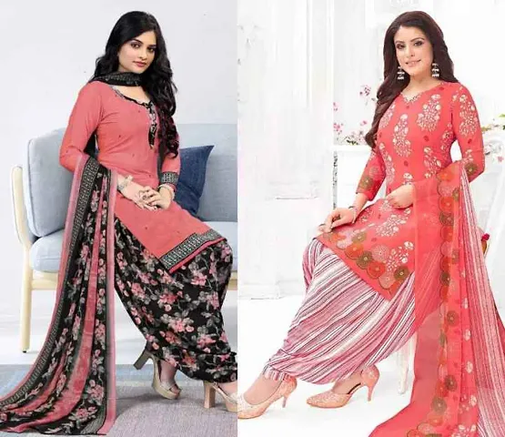 Stylish Crepe Printed Dress Material with Dupatta - Pack Of 2