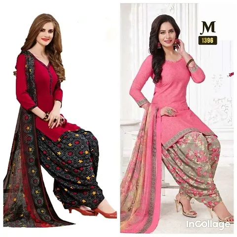 Stylish Crepe Dress Material with Dupatta Pack Of 2