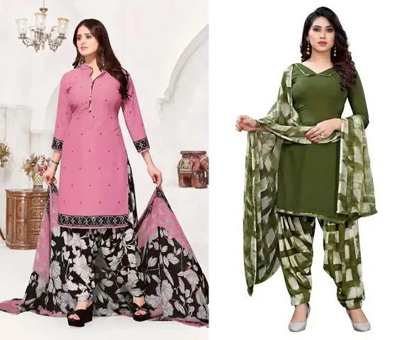 Elegant Crepe Dress Material with Dupatta For Women Pack Of 2