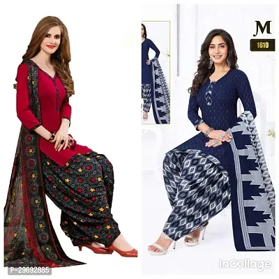 Elegant Multicoloured Crepe Printed Dress Material with Dupatta For Women Pack Of 2-thumb0