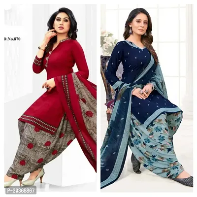 Elegant Crepe Printed Dress Material with Dupatta For Women- Pack Of 2-thumb0