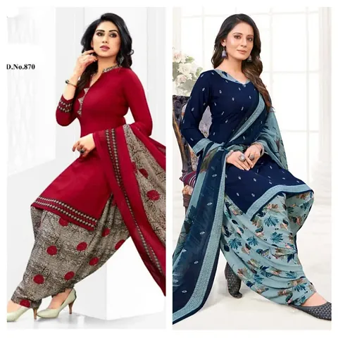 Elegant Crepe Dress Material with Dupatta For Women- Pack Of 2