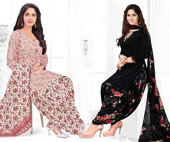 Elegant Crepe Dress Material with Dupatta For Women Pack Of 2