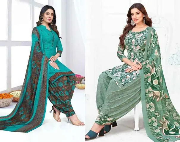 Stylish Crepe Printed Dress Material with Dupatta - Pack Of 2