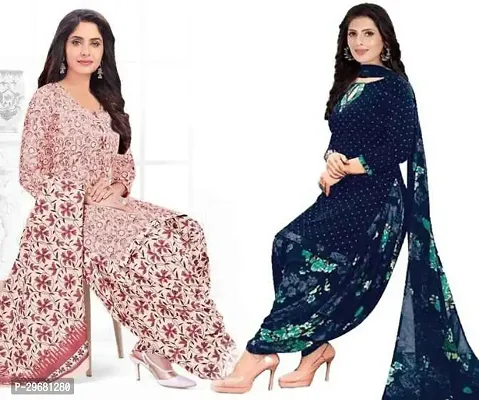 Elegant Multicoloured Crepe Dress Material with Dupatta For Women Pack Of 2