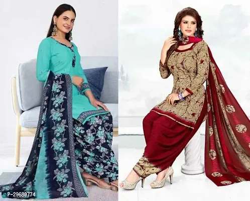 Elegant Multicoloured Crepe Dress Material with Dupatta For Women Pack Of 2-thumb0