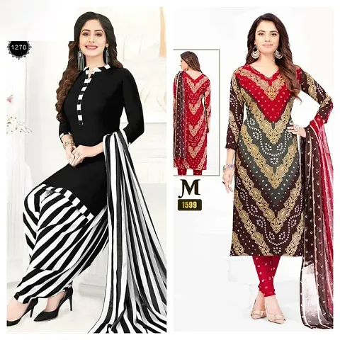 Elegant Crepe Dress Material with Dupatta For Women Pack Of 2