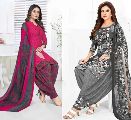 Elegant Crepe Dress Material with Dupatta For Women Pack Of 2