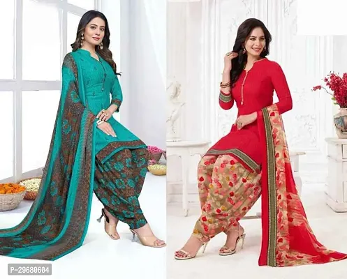 Elegant Multicoloured Crepe Dress Material with Dupatta For Women Pack Of 2-thumb0