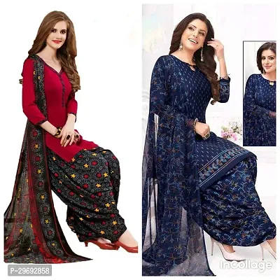 Elegant Multicoloured Crepe Printed Dress Material with Dupatta For Women Pack Of 2