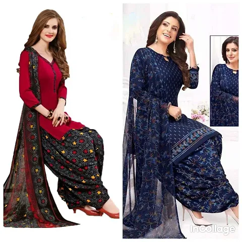 Elegant Crepe Dress Material with Dupatta For Women Pack Of 2