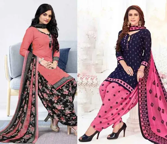 Stylish Crepe Printed Dress Material with Dupatta - Pack Of 2