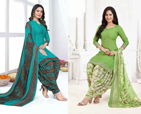 Beautiful Crepe Dress Material with Dupatta Pack Of 2