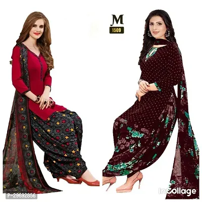 Elegant Multicoloured Crepe Printed Dress Material with Dupatta For Women Pack Of 2-thumb0