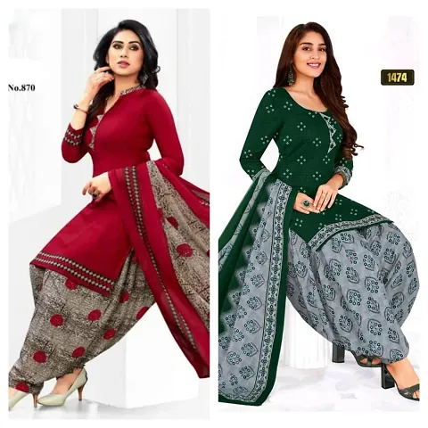 Elegant Crepe Dress Material with Dupatta For Women Pack Of 2