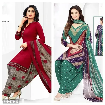 Elegant Multicoloured Crepe Printed Dress Material with Dupatta For Women Pack Of 2