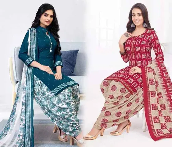 Stylish Crepe Printed Dress Material with Dupatta - Pack Of 2