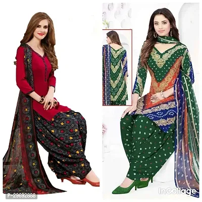 Elegant Multicoloured Crepe Printed Dress Material with Dupatta For Women Pack Of 2-thumb0