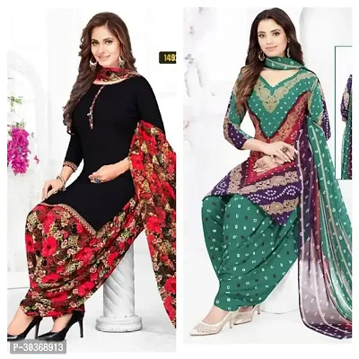 Elegant Crepe Printed Dress Material with Dupatta For Women- Pack Of 2