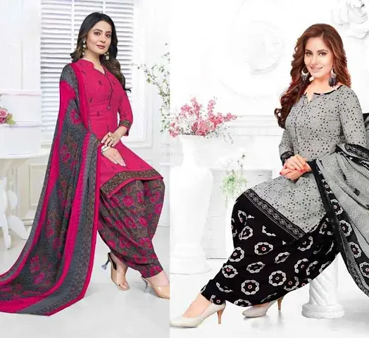 Elegant Crepe Dress Material with Dupatta For Women Pack Of 2