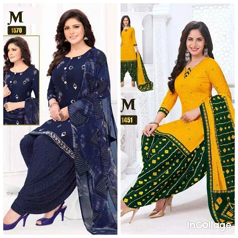 Elegant Crepe Dress Material with Dupatta For Women Pack Of 2