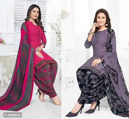 Elegant Multicoloured Crepe Dress Material with Dupatta For Women Pack Of 2-thumb0