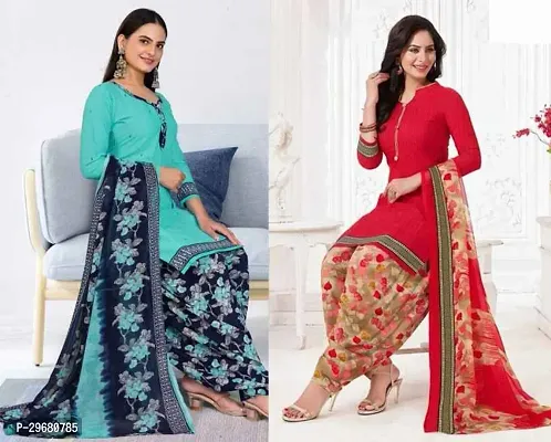 Elegant Multicoloured Crepe Dress Material with Dupatta For Women Pack Of 2-thumb0